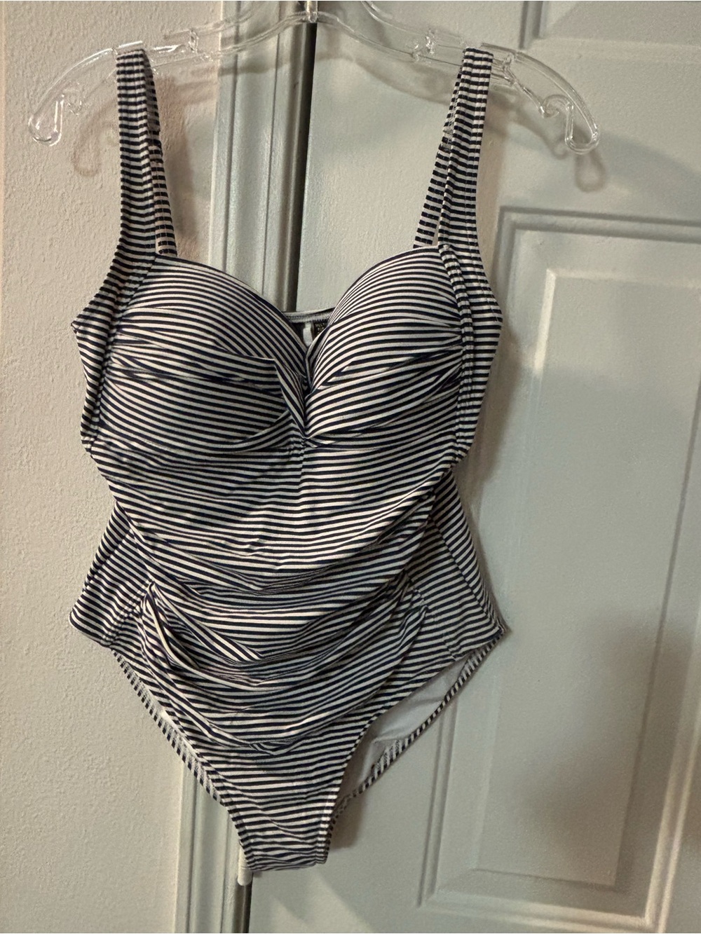 Striped Navy and White One-Piece Swim Suit with Supportive Cups